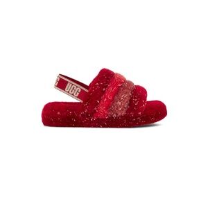 UGG Fluff Yeah Red Slingback Slippers Slides Gold Glitter size 5